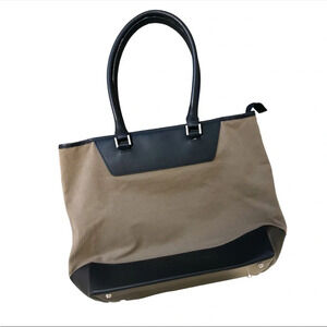 Aleda Made in Italy Genuine leather trim and 100% cotton canvas tote bag